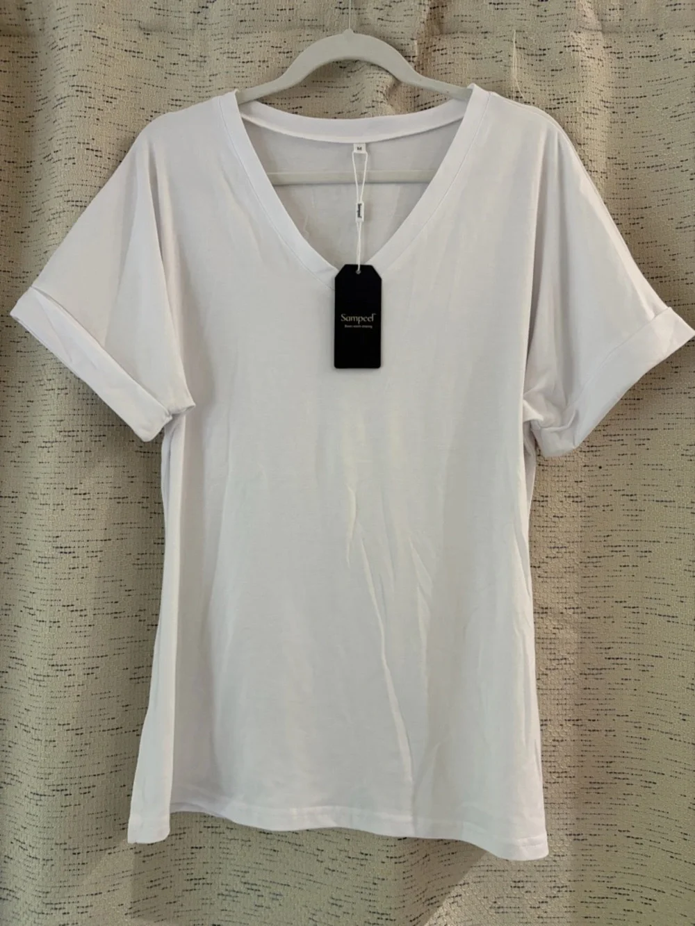 Sample White V-Neck Short Sleeve Tee - Casual Everyday Top - Picture 4 of 11